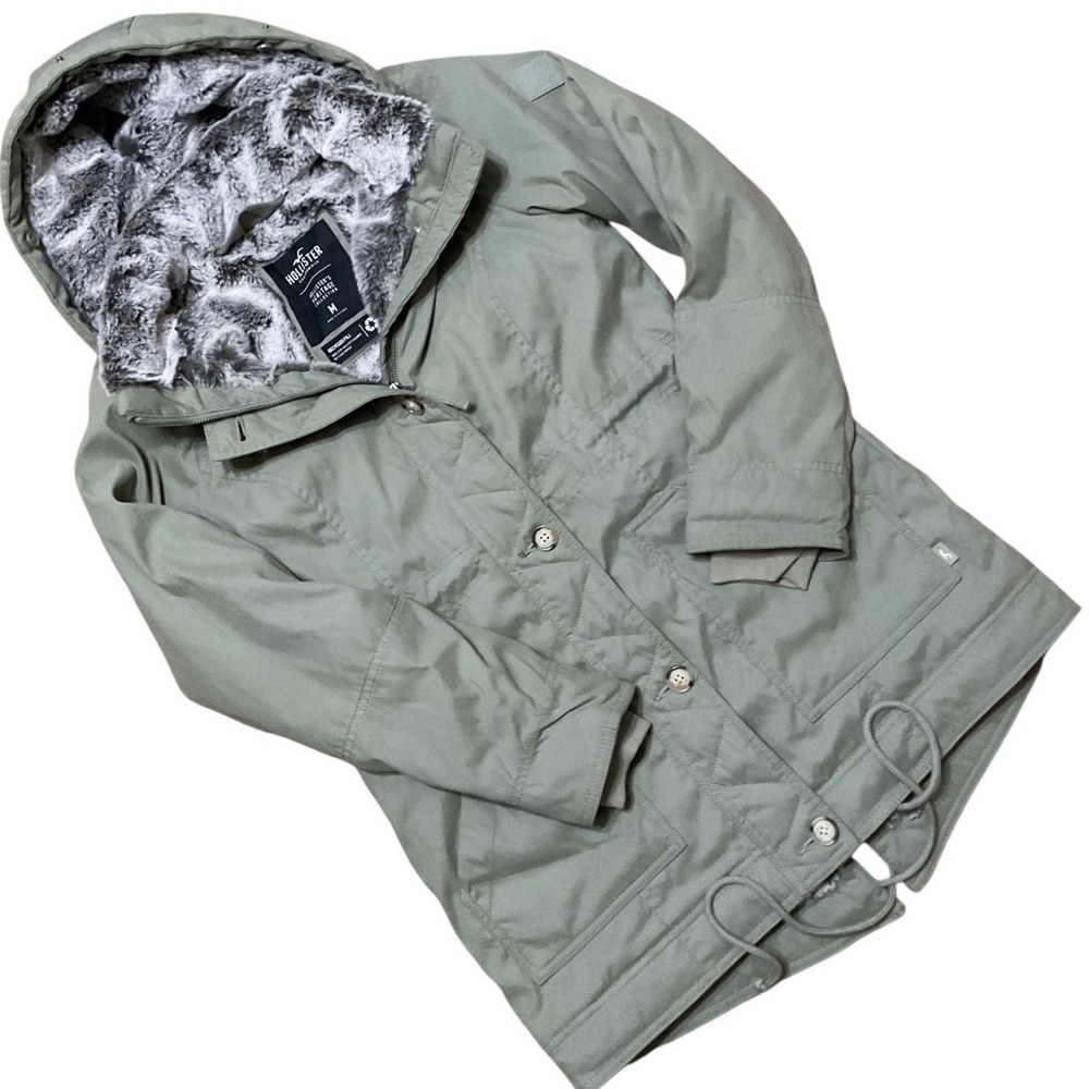 Hollister Heritage Collection Faux Fur Lined Parka Jacket Sage Green Medium